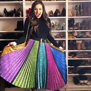 NWT DELFI Collective Colorblock Snake Clara pleated midi Skirt Size XS #1D460